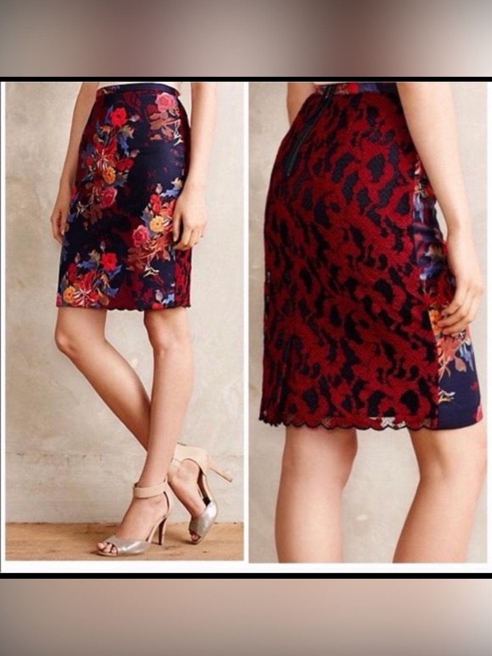 Anthropologie Leifsdottir Floral Lace Pencil Skirt Size 6